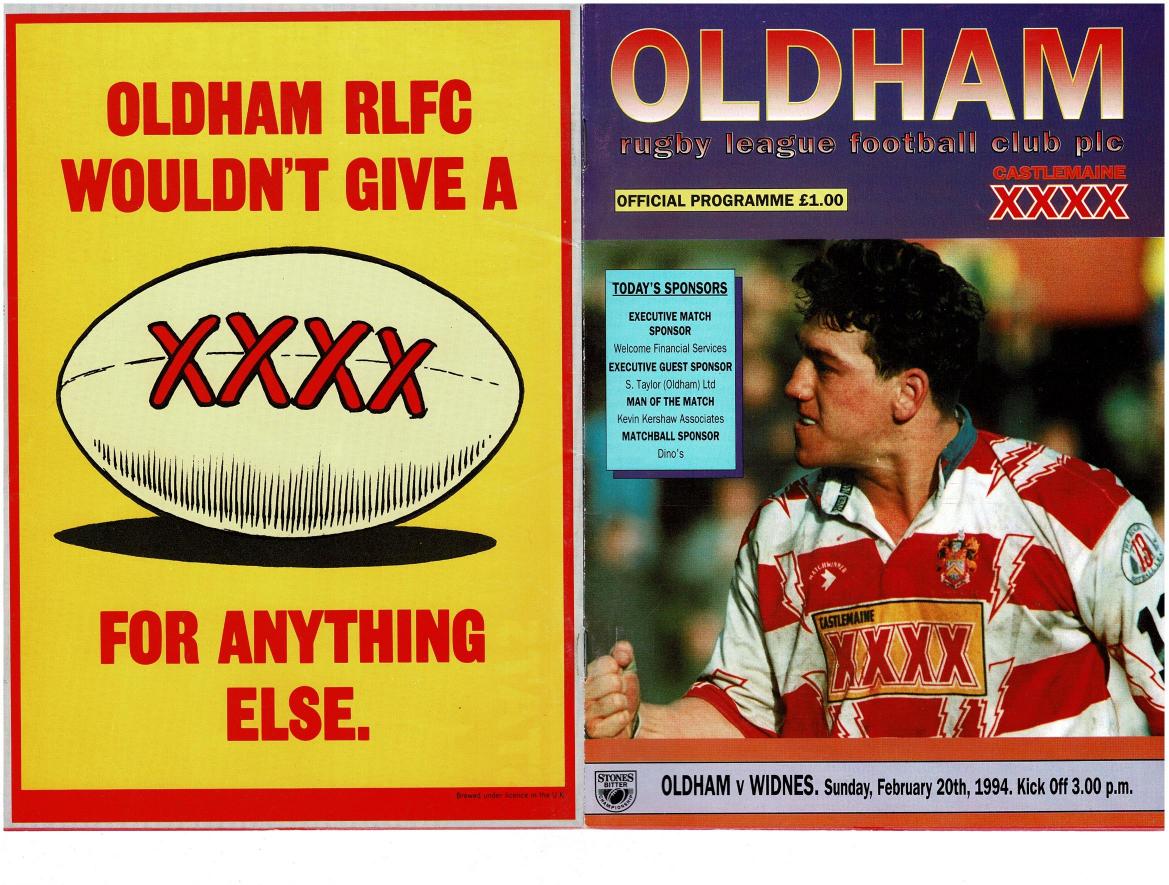 Programme cover: Oldham v Widnes, 20 February 1994