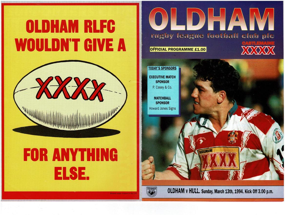Programme cover: Oldham v Hull FC, 13 March 1994