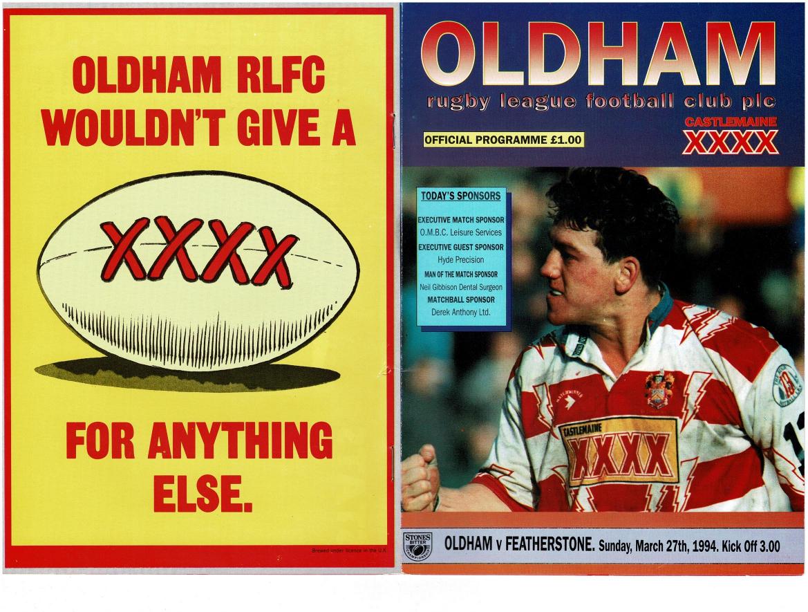 Programme cover: Oldham v Featherstone Rovers, 27 March 1994