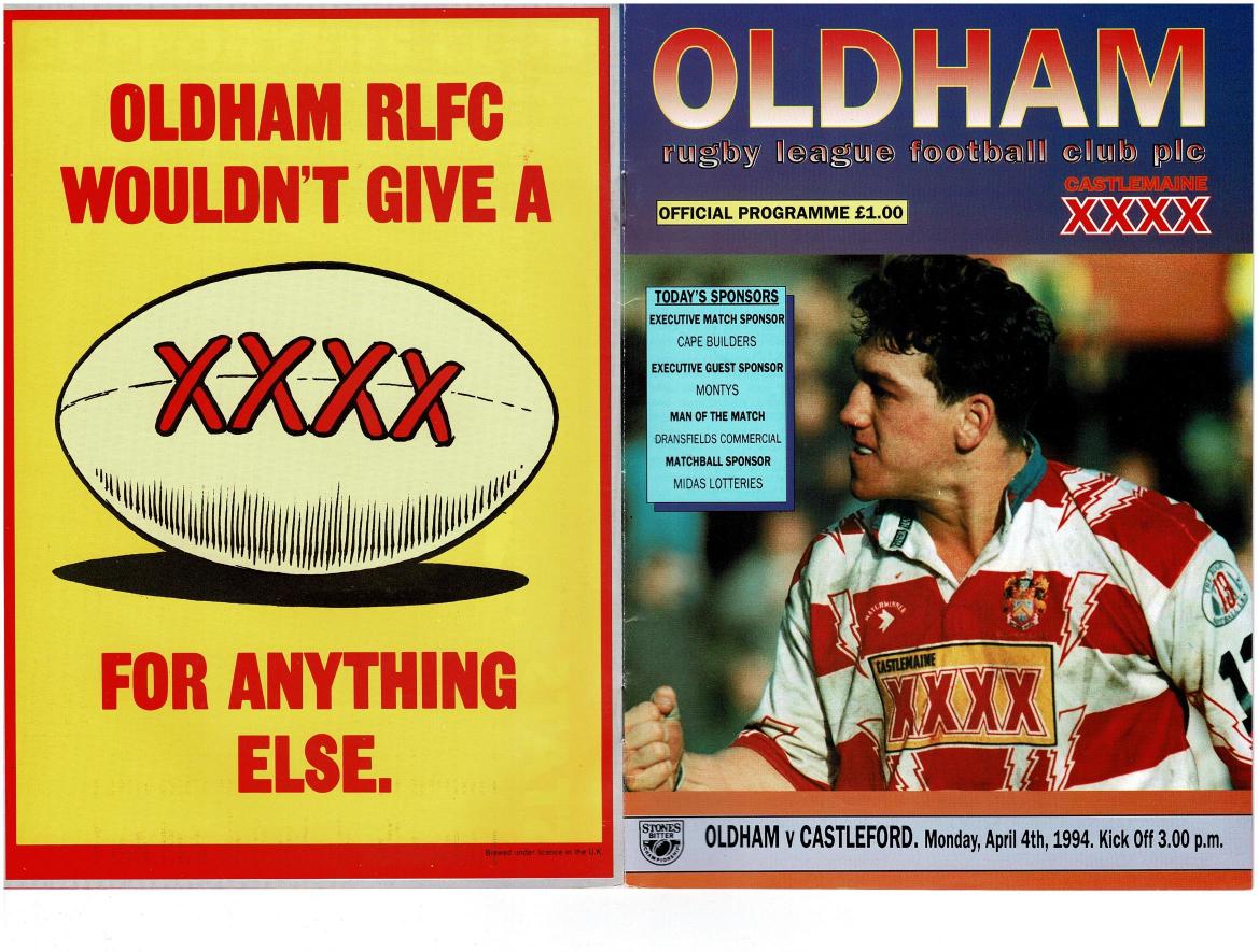 Programme cover: Oldham v Castleford, 4 April 1994