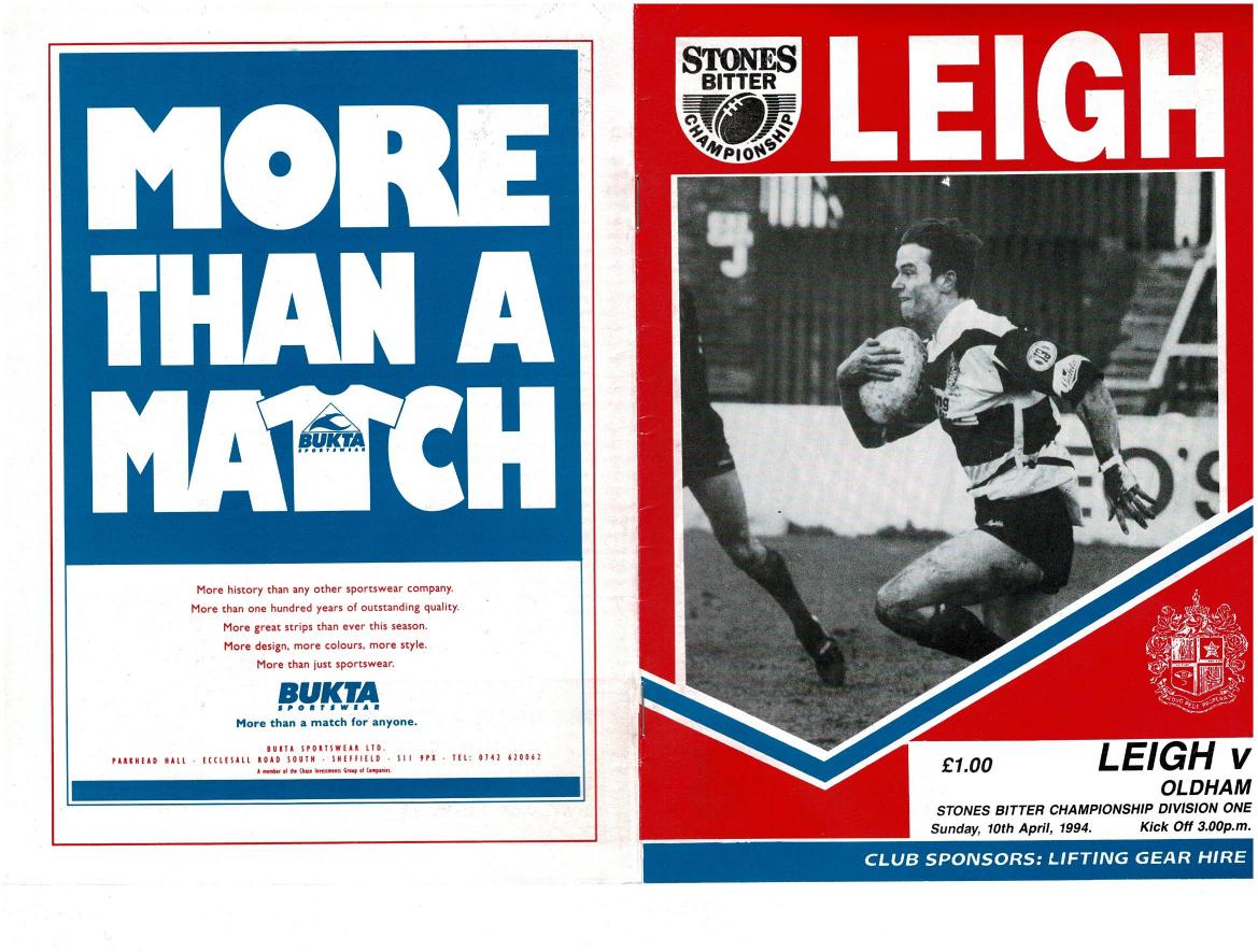 Programme cover: Oldham v Leigh, 10 April 1994