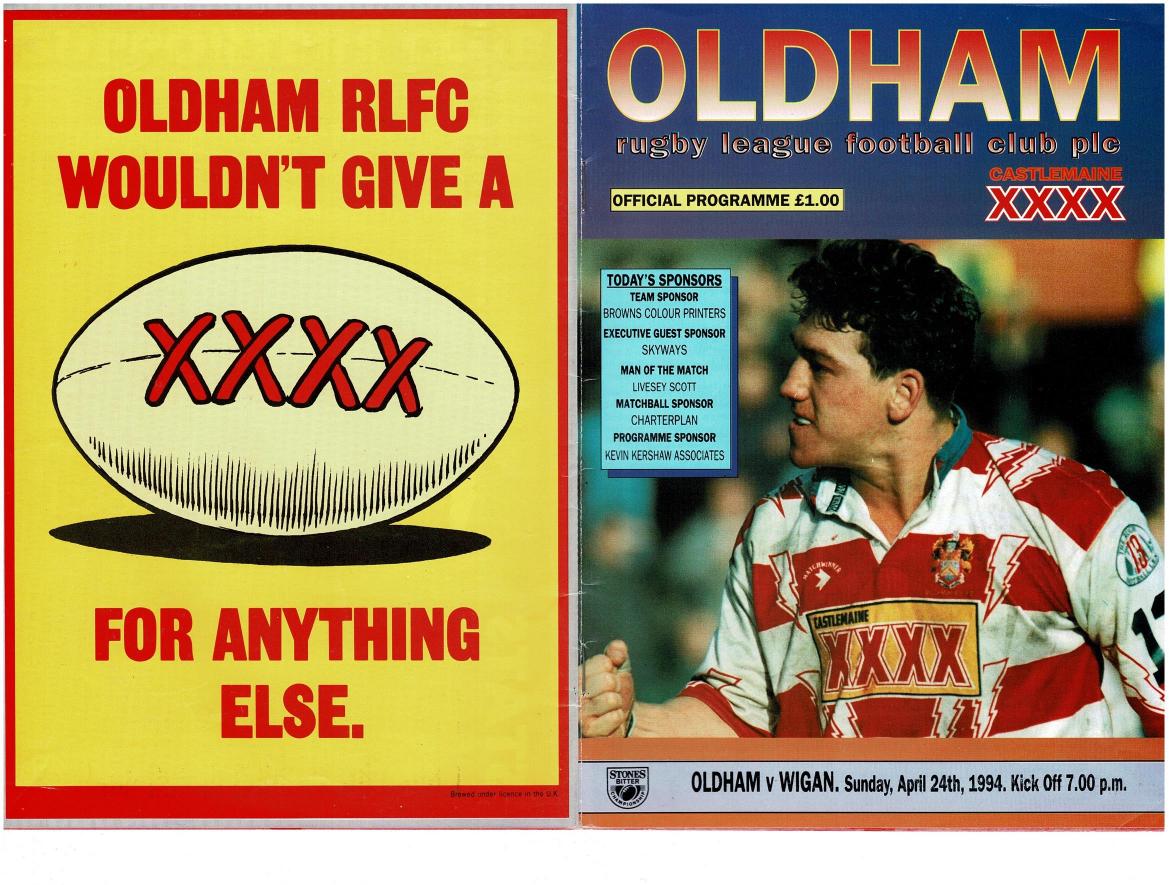 Programme cover: Oldham v Wigan, 24 April 1994