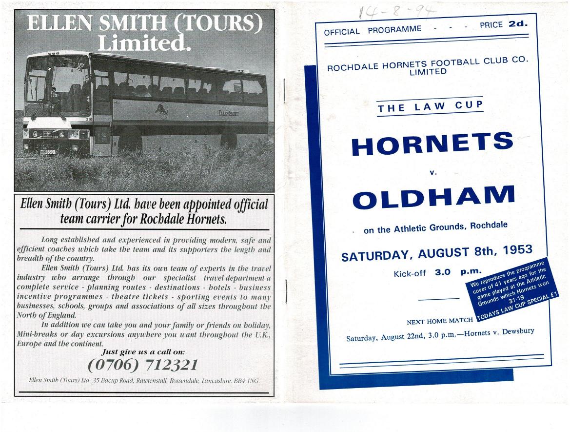 Programme cover: Oldham v Rochdale Hornets, 14 August 1994