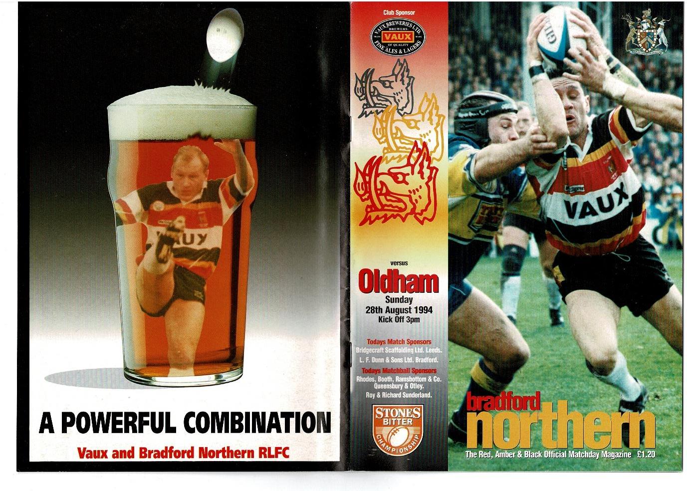 Programme cover: Oldham v Bradford Northern, 28 August 1994