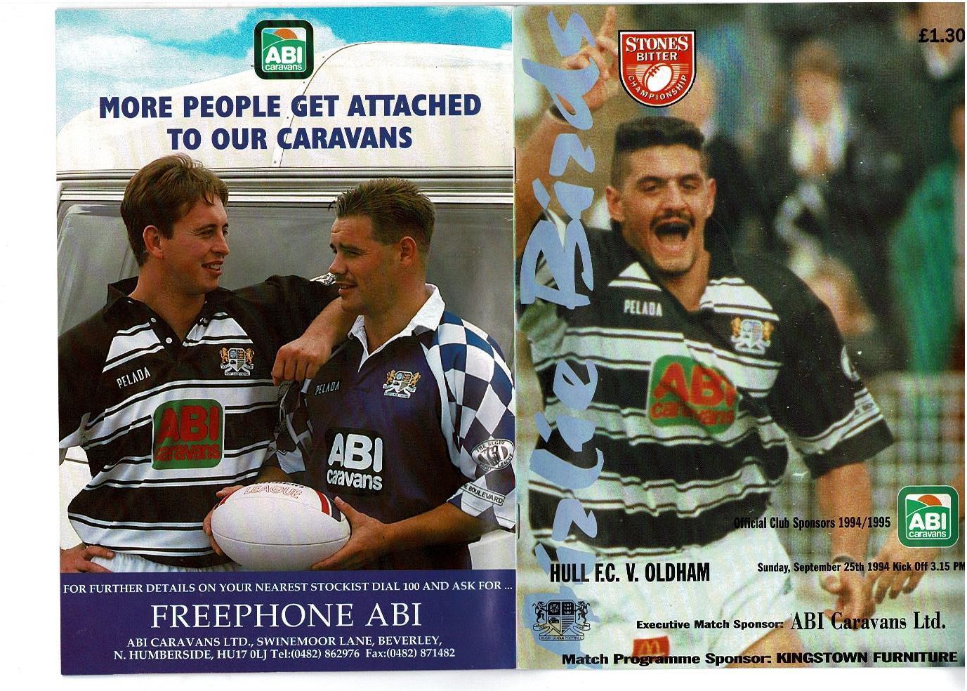 Programme cover: Oldham v Hull FC, 25 September 1994