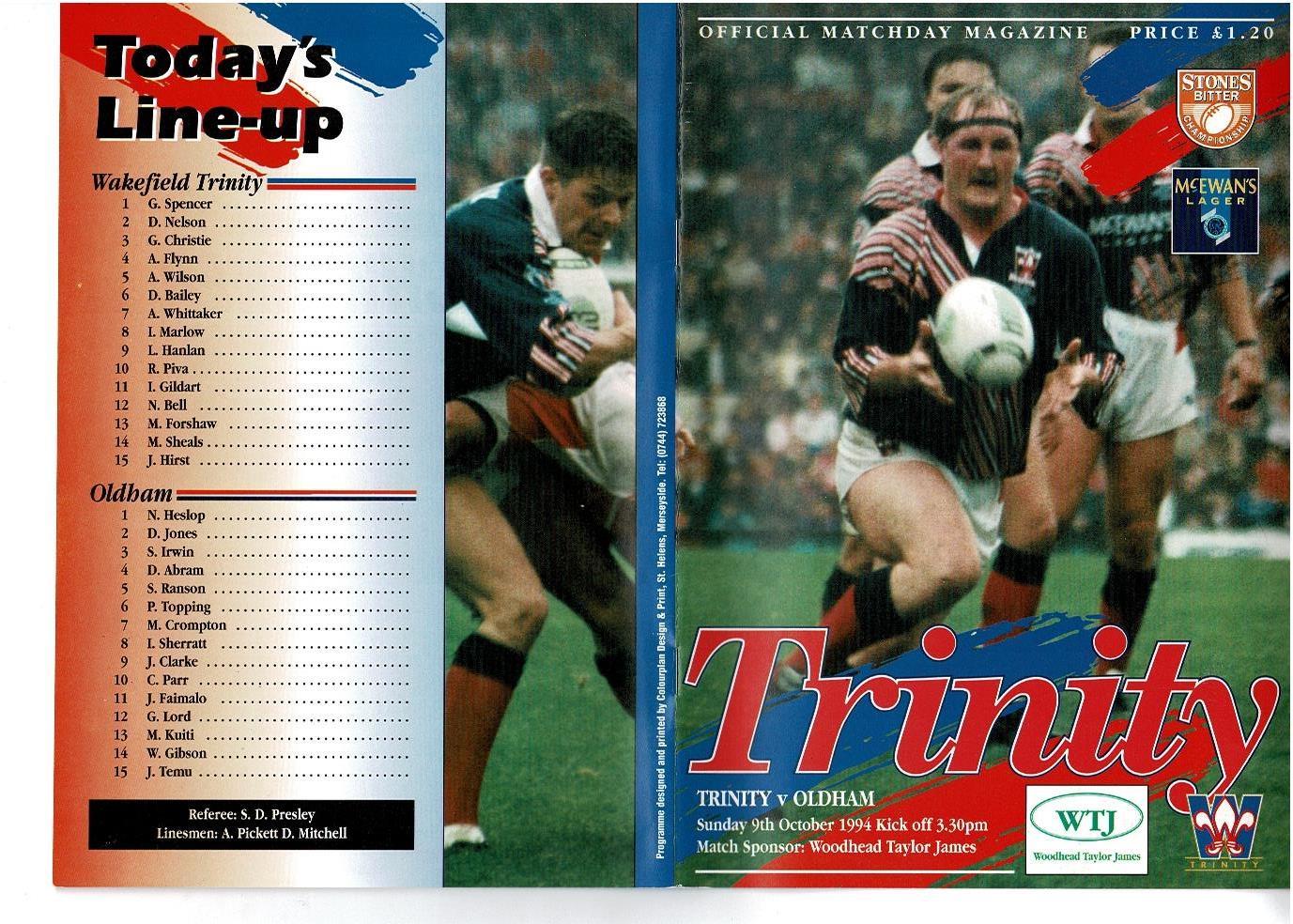 Programme cover: Oldham v Wakefield Trinity, 9 October 1994