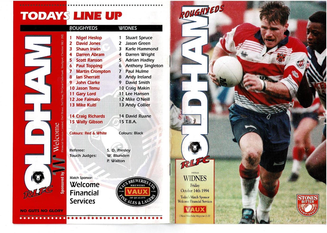Programme cover: Oldham v Widnes, 14 October 1994