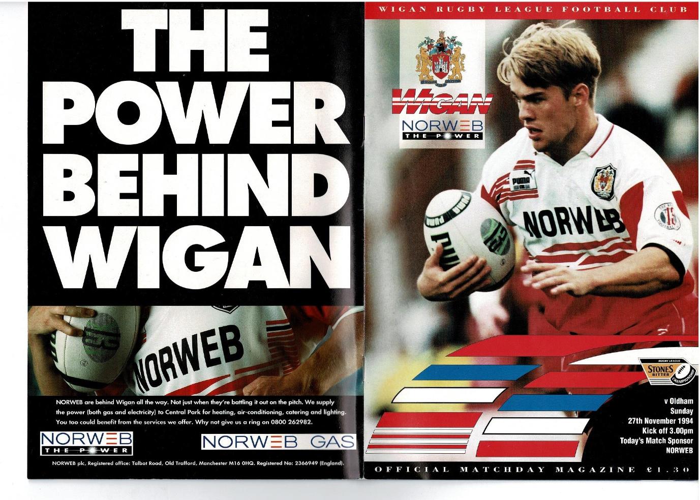 Programme cover: Oldham v Wigan, 27 November 1994