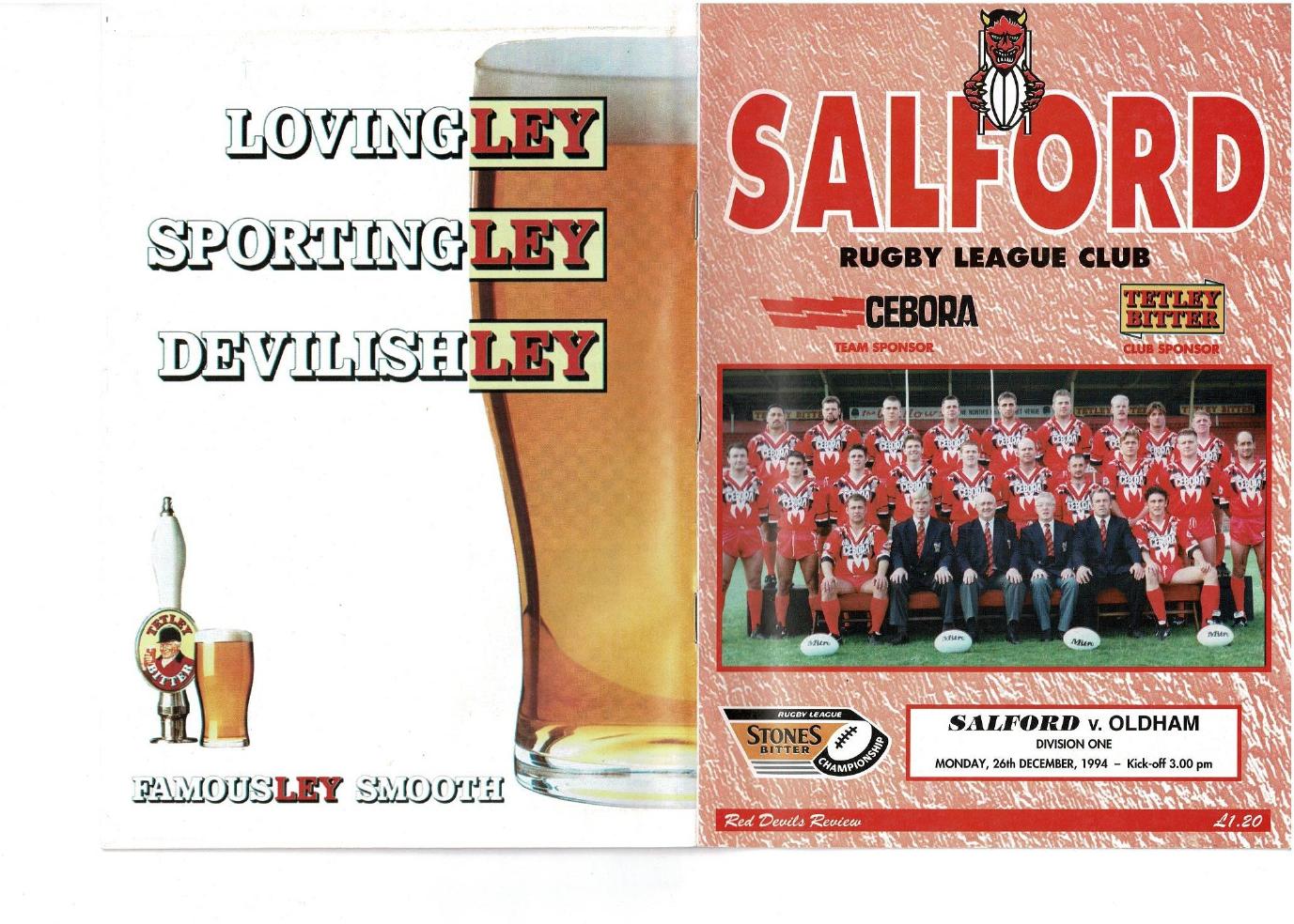 Programme cover: Oldham v Salford, 26 December 1994