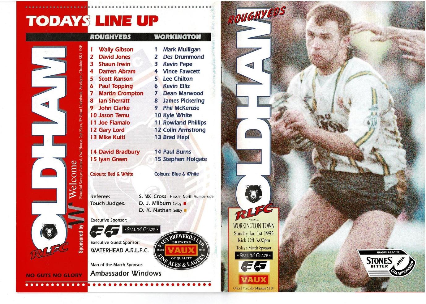Programme cover: Oldham v Workington Town, 1 January 1995