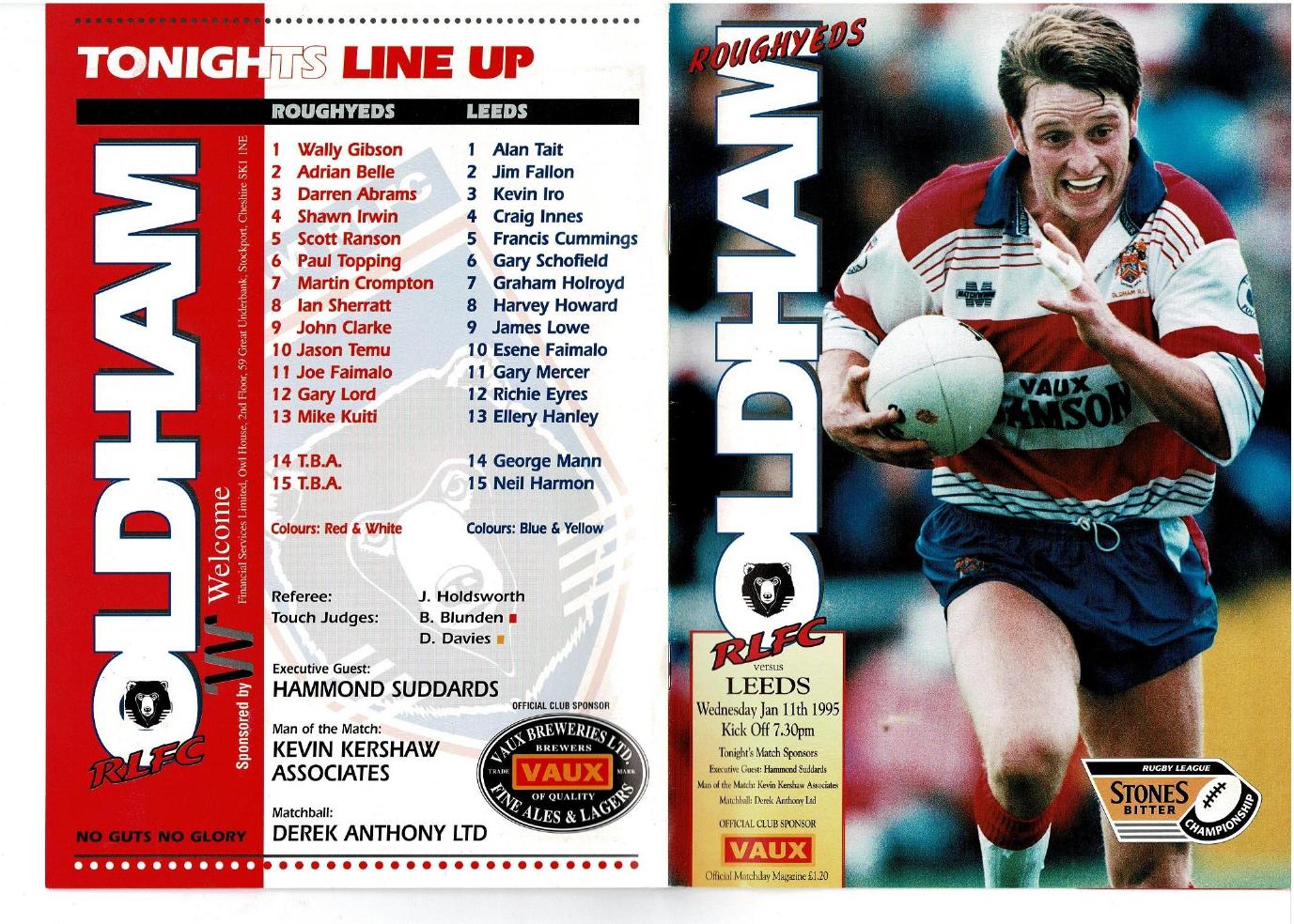 Programme cover: Oldham v Leeds, 11 January 1995