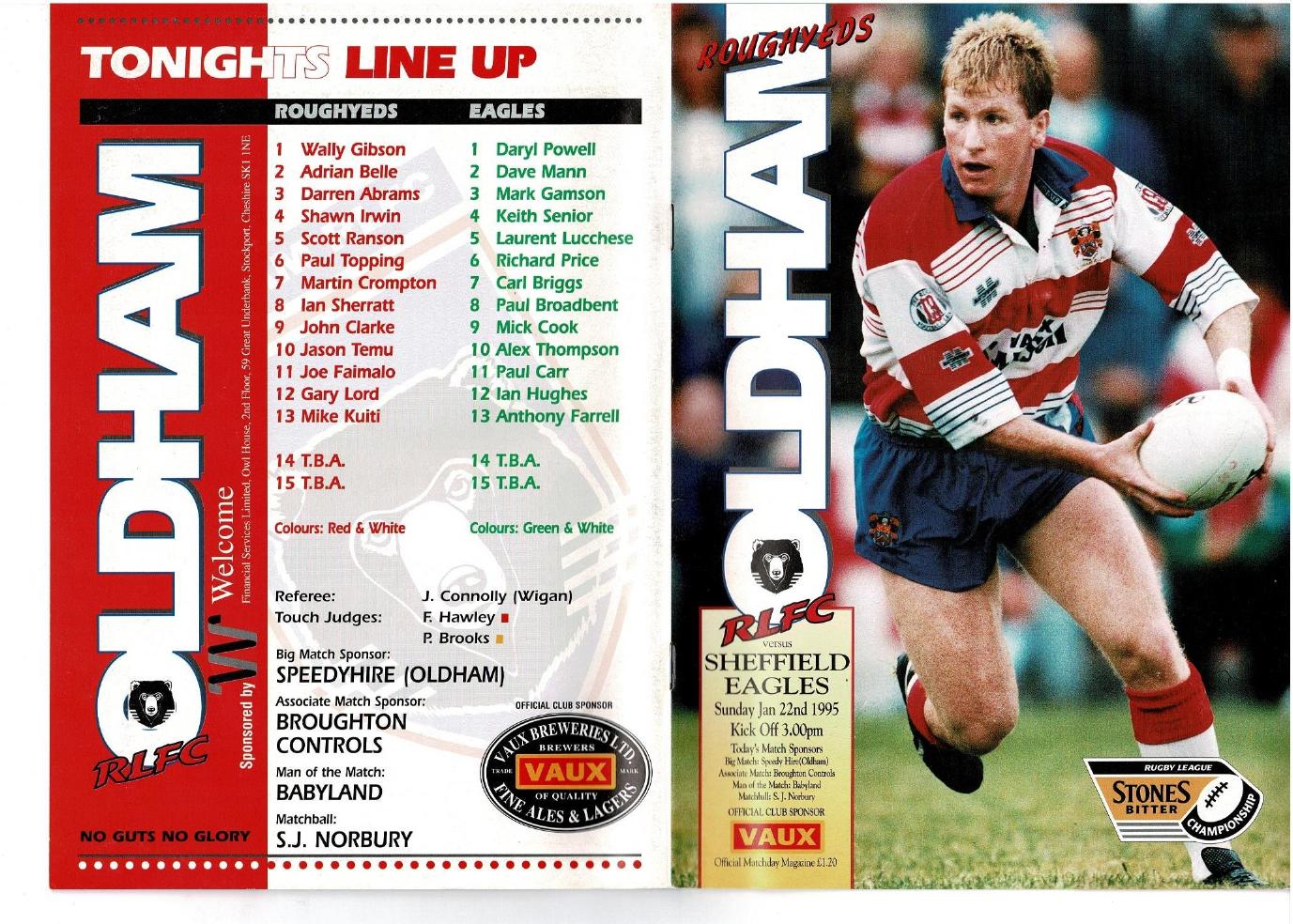 Programme cover: Oldham v Sheffield Eagles, 22 January 1995