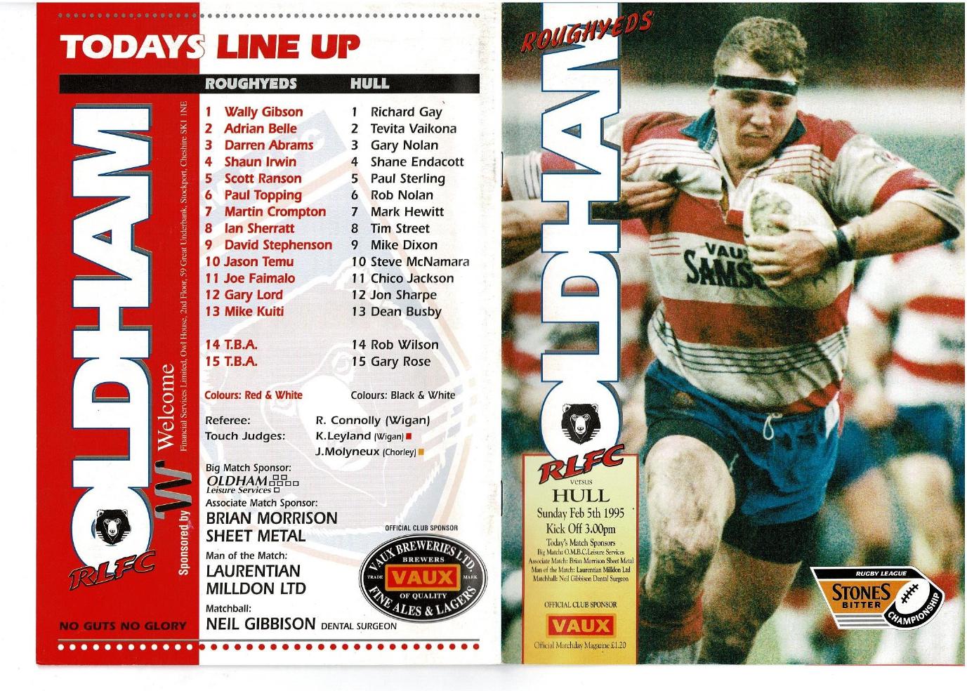 Programme cover: Oldham v Hull FC, 5 February 1995