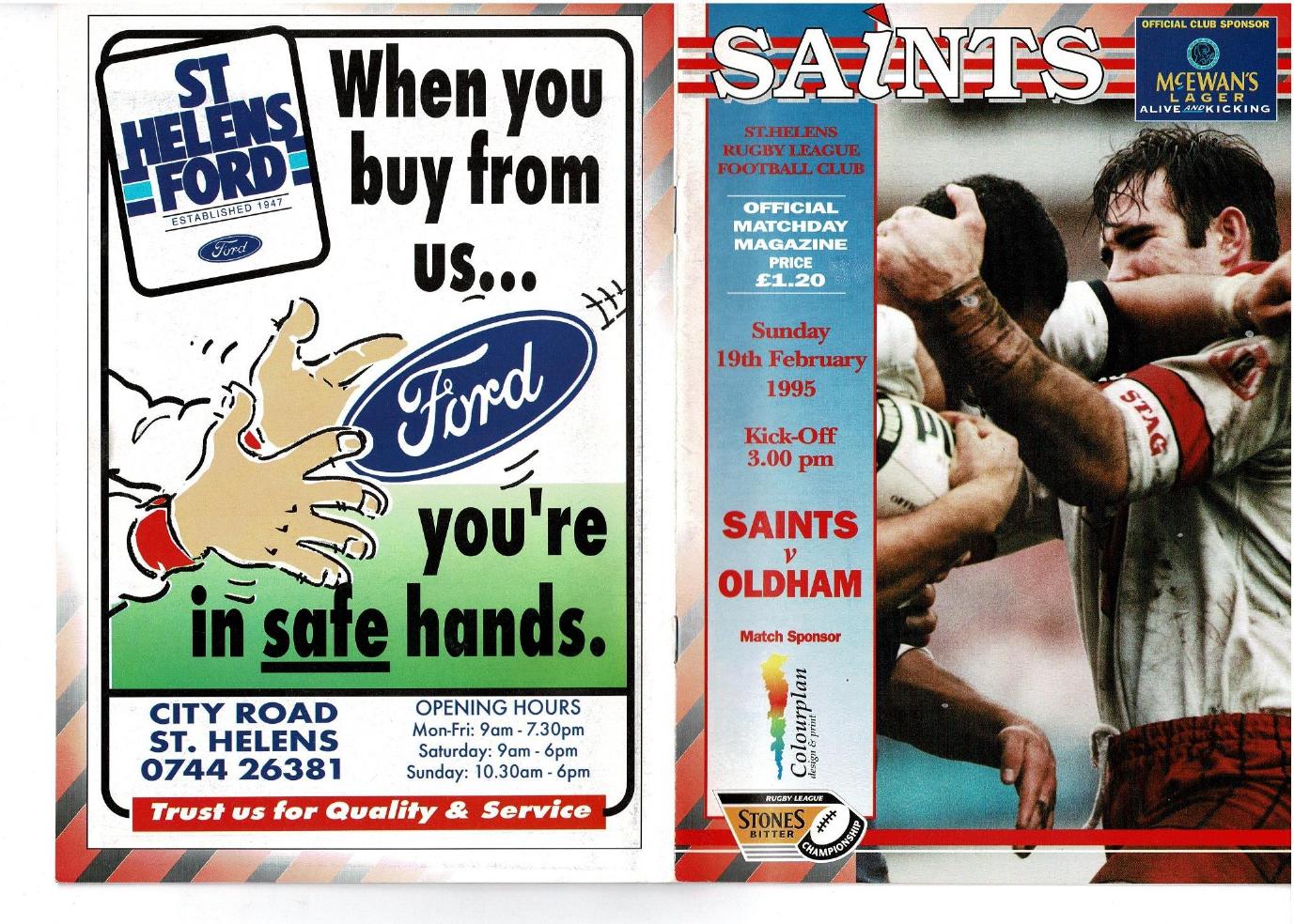 Programme cover: Oldham v St Helens, 19 February 1995