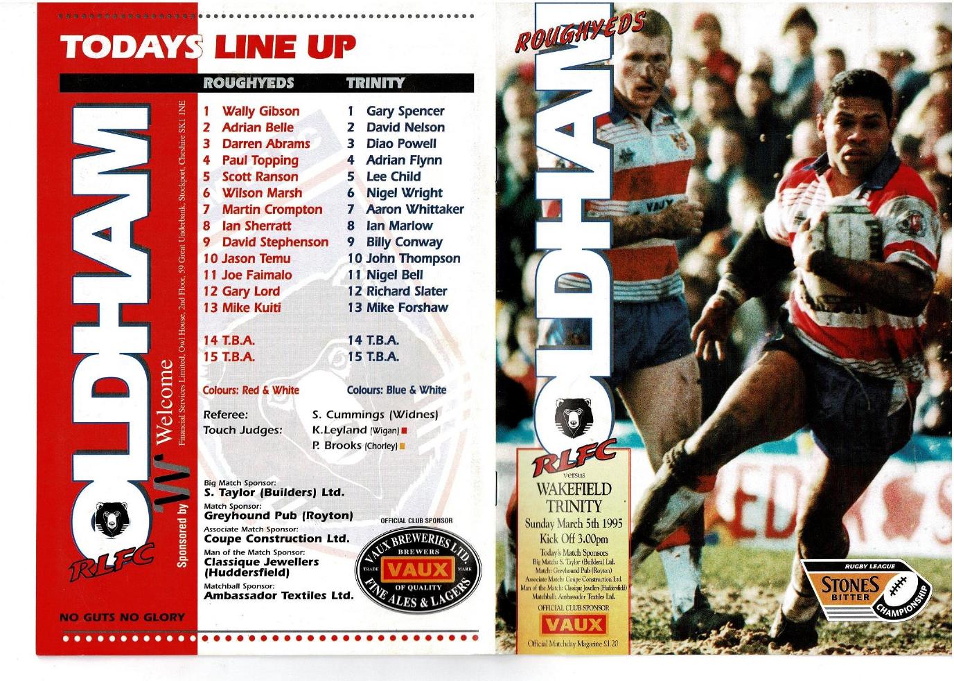 Programme cover: Oldham v Wakefield Trinity, 5 March 1995