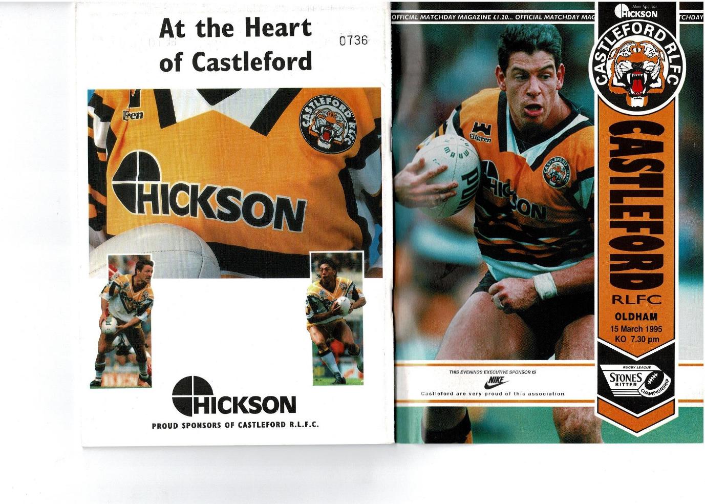 Programme cover: Oldham v Castleford, 15 March 1995