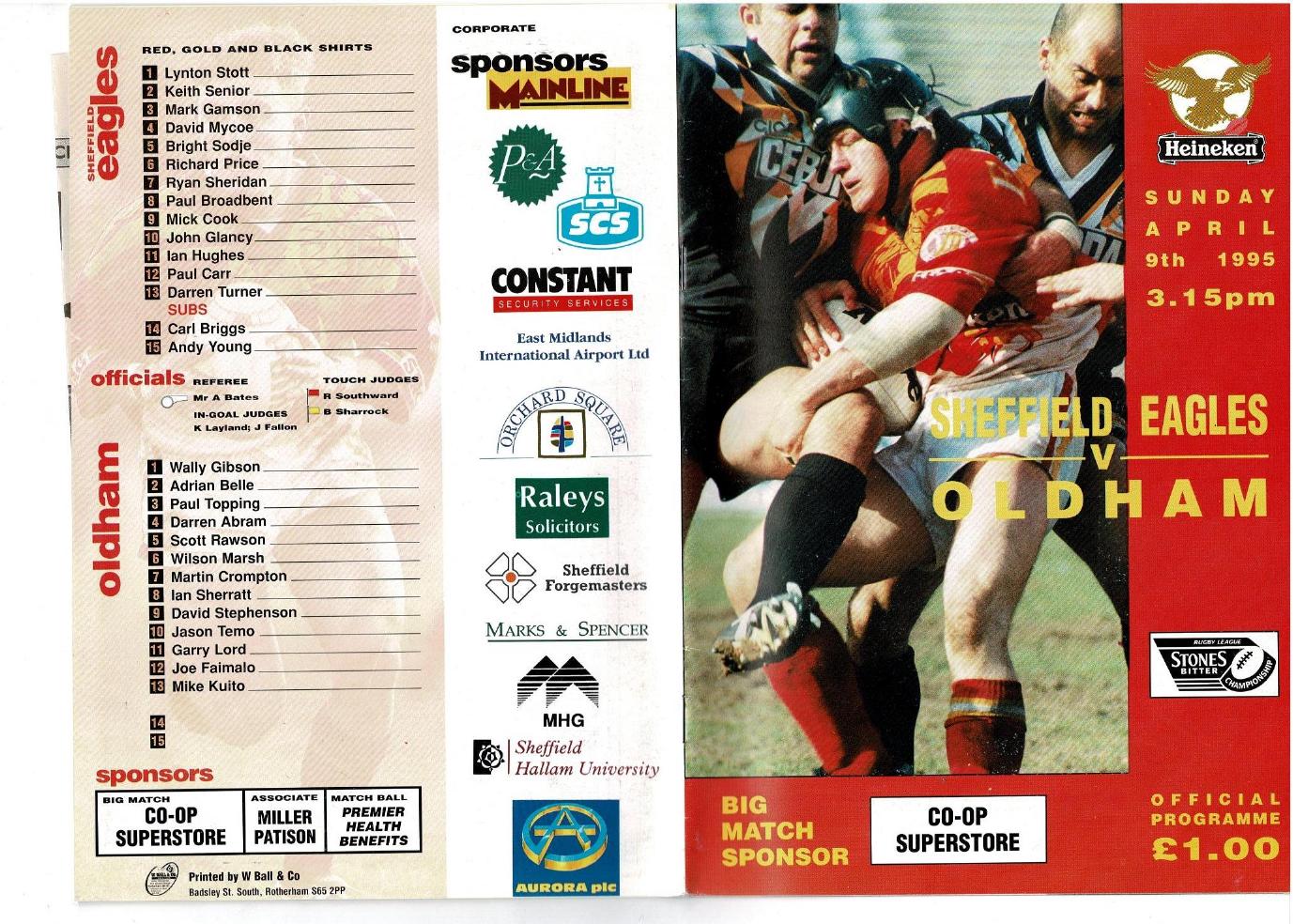 Programme cover: Oldham v Sheffield Eagles, 9 April 1995