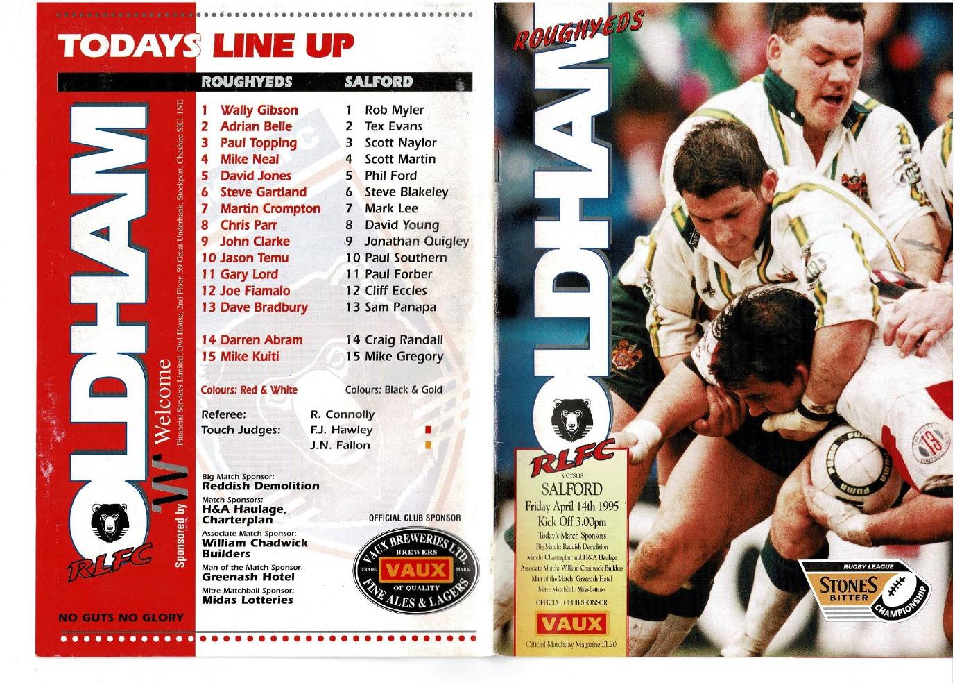 Programme cover: Oldham v Salford, 14 April 1995