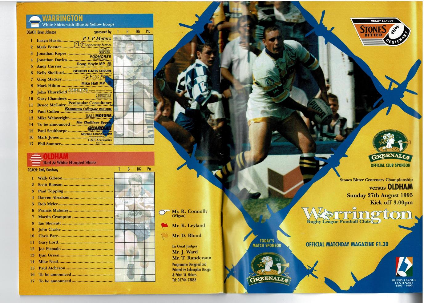 Programme cover: Oldham v Warrington, 27 August 1995