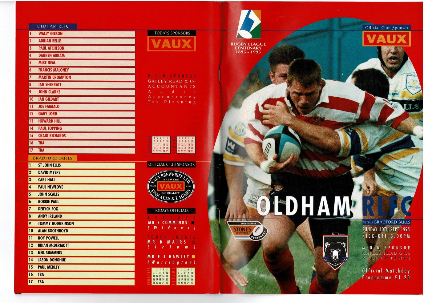 Programme cover: Oldham v Bradford Bulls, 10 September 1995