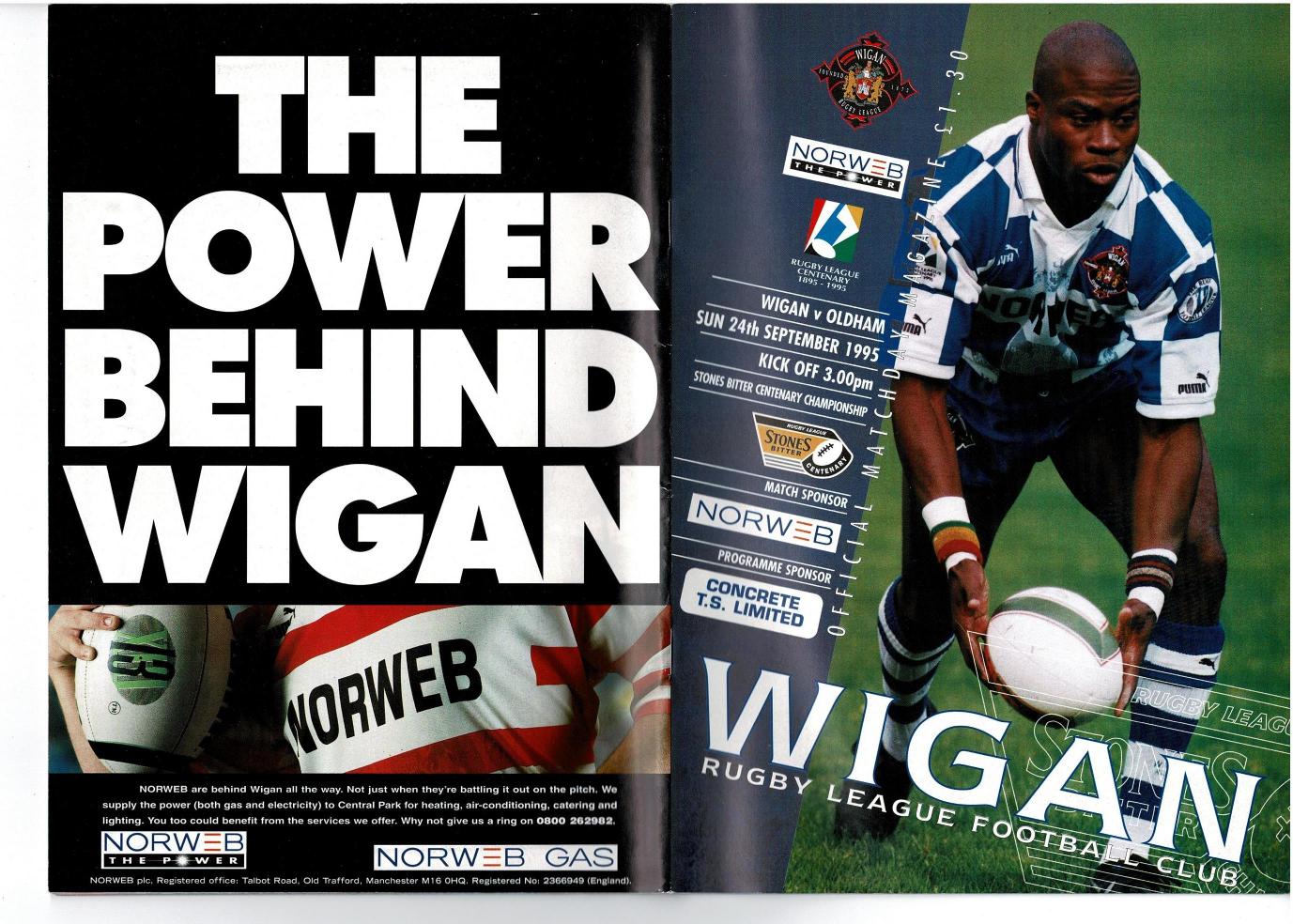 Programme cover: Oldham v Wigan, 24 September 1995