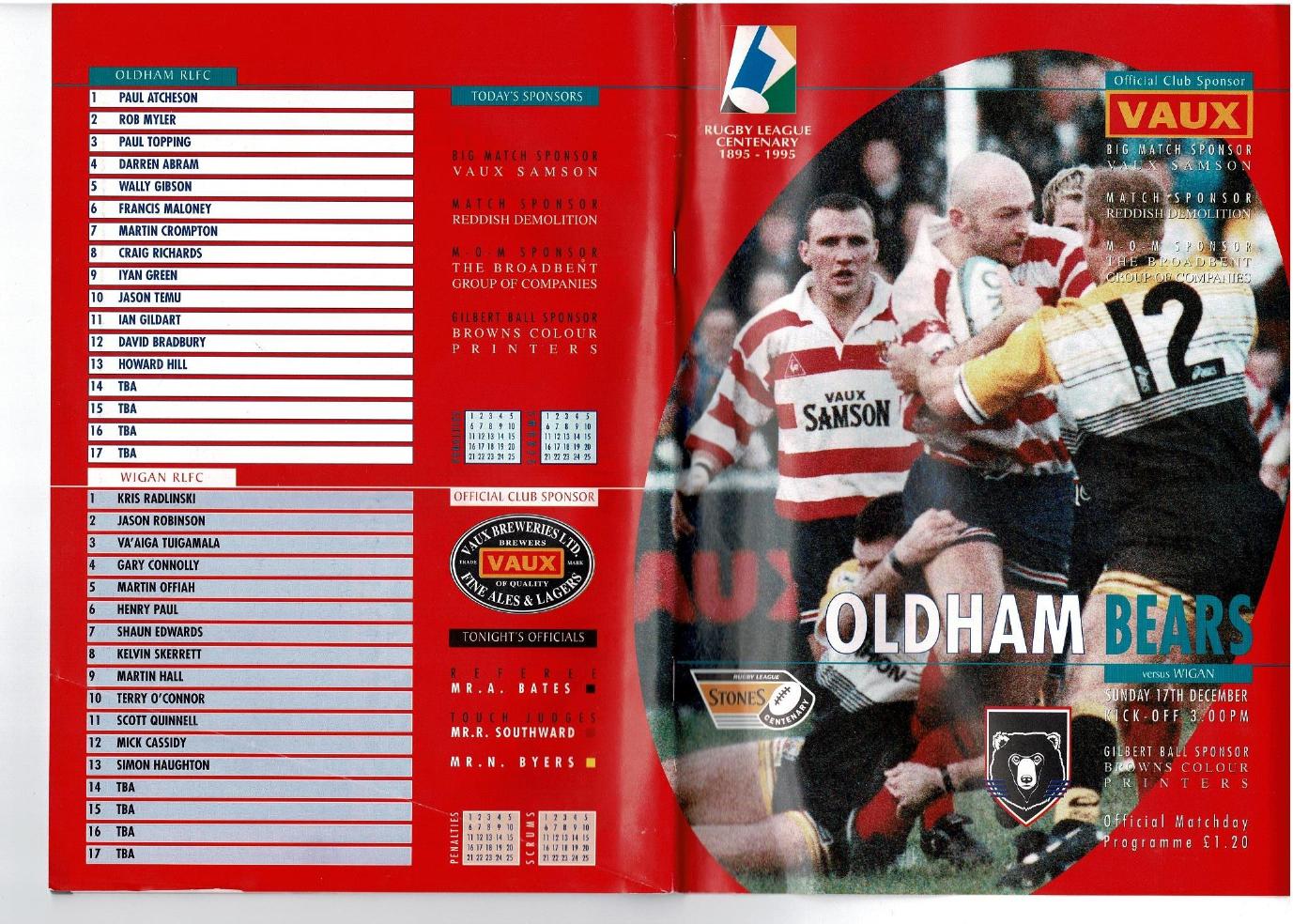 Programme cover: Oldham v Wigan, 17 December 1995