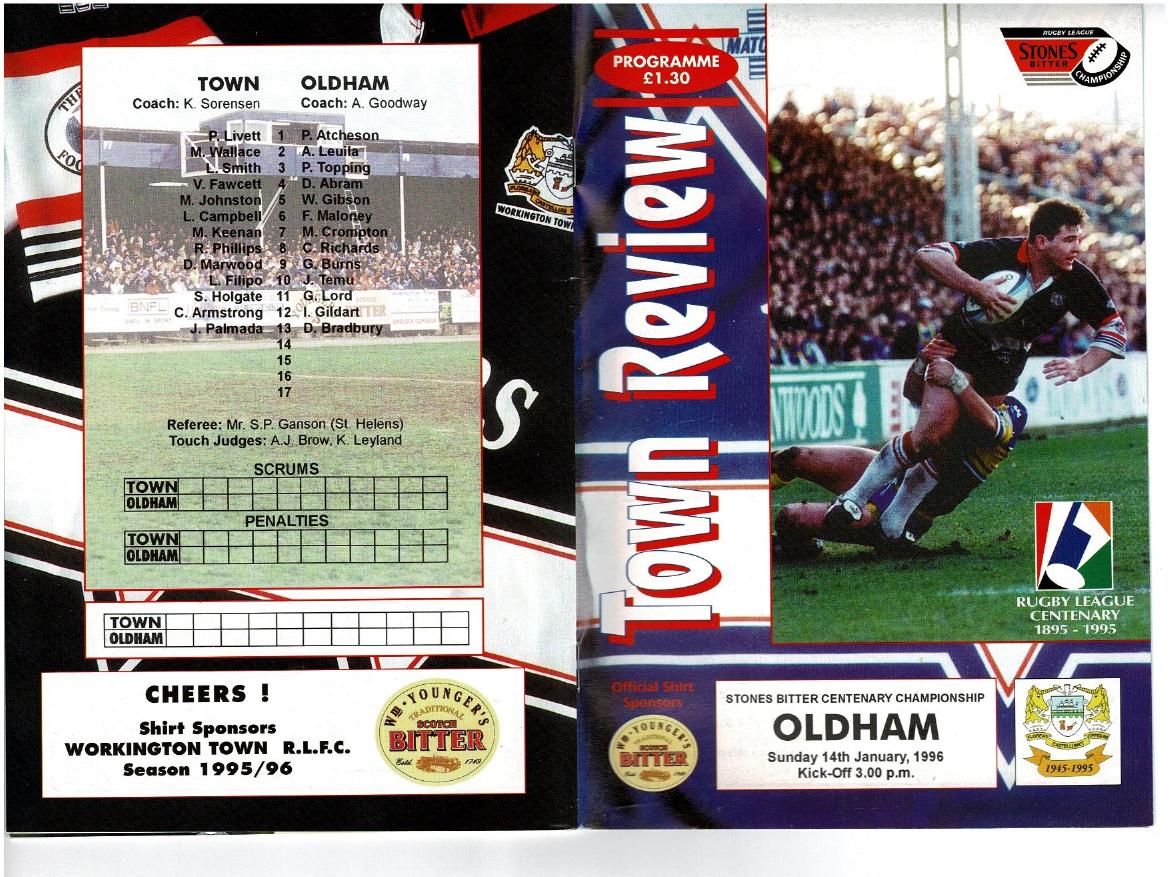 Programme cover: Oldham v Workington Town, 14 January 1996