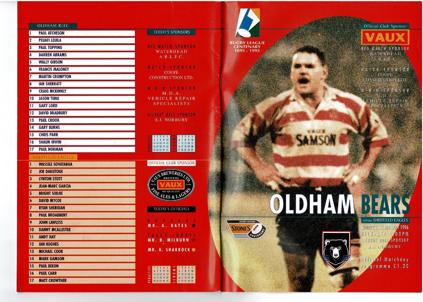 Programme cover: Oldham v Sheffield Eagles, 21 January 1996