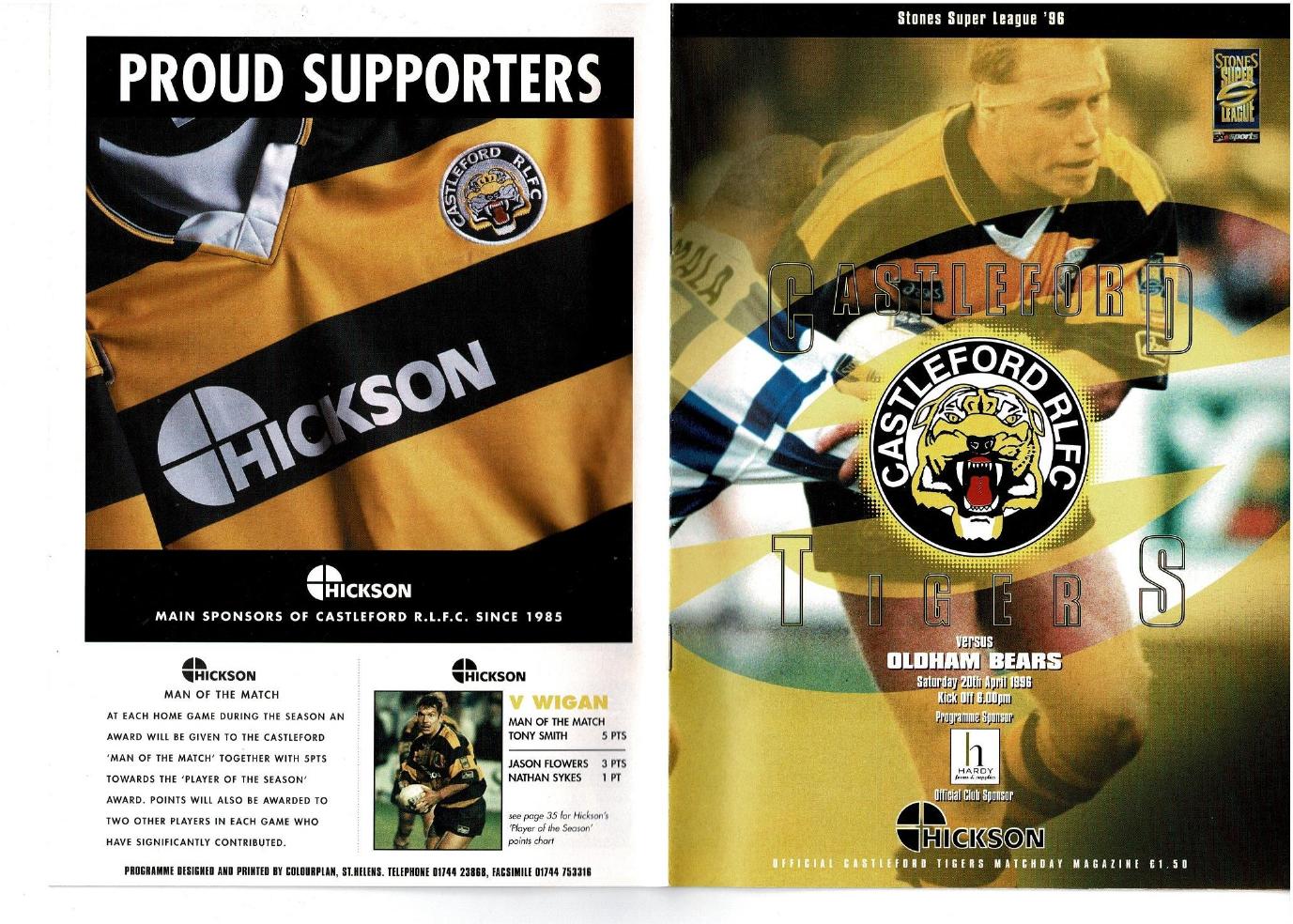 Programme cover: Oldham Bears v Castleford, 20 April 1996