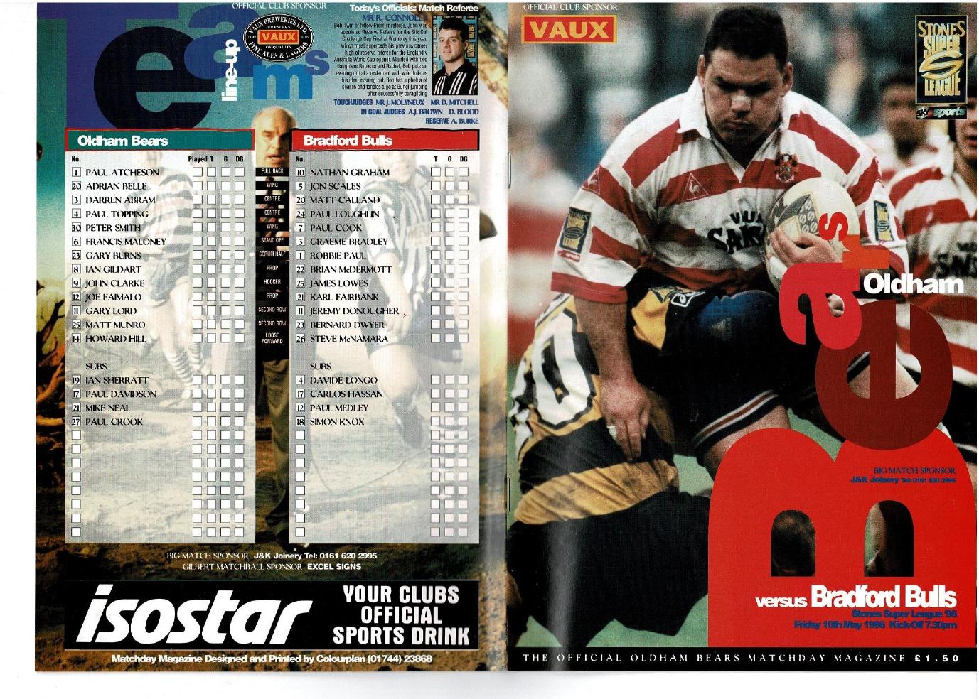 Programme cover: Oldham Bears v Bradford Bulls, 10 May 1996