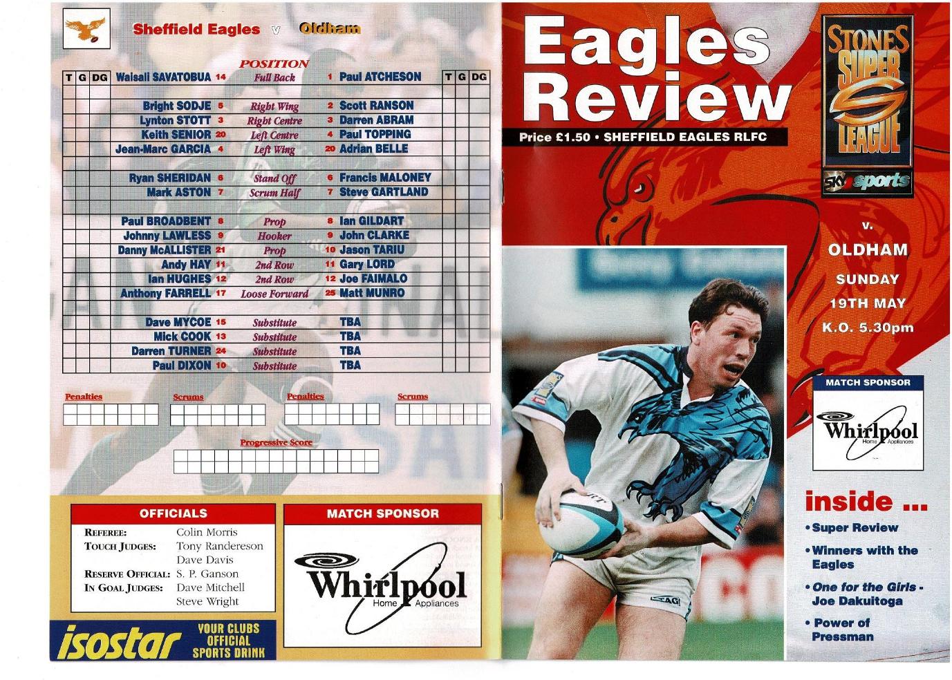 Programme cover: Oldham Bears v Sheffield Eagles, 19 May 1996