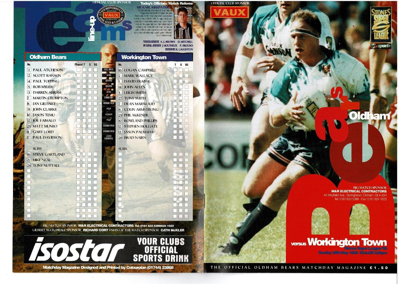 Programme cover: Oldham Bears v Workington Town, 26 May 1996