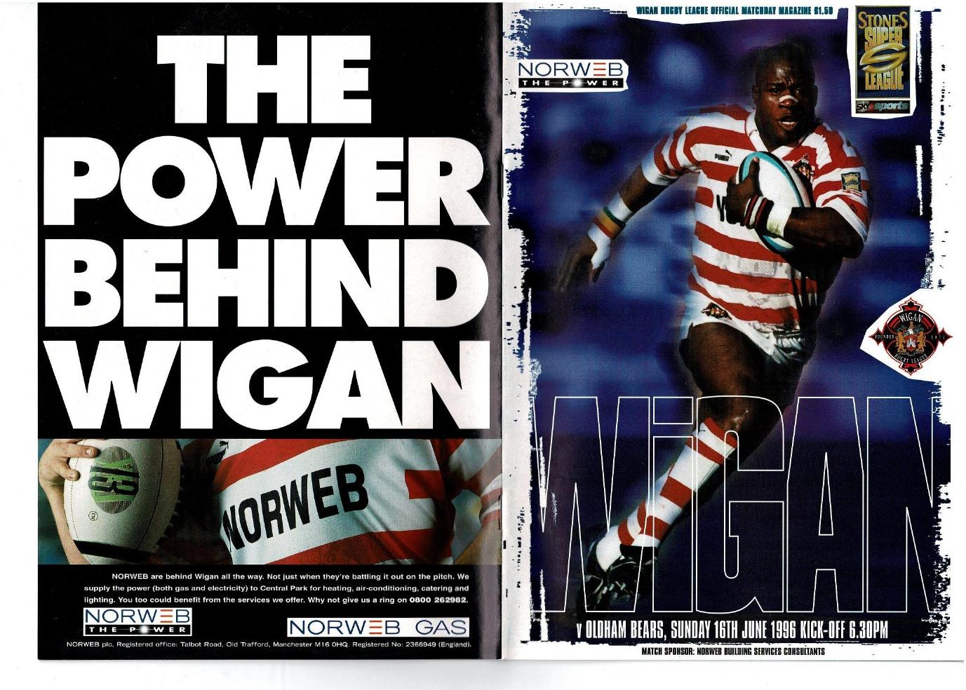 Programme cover: Oldham Bears v Wigan, 16 June 1996
