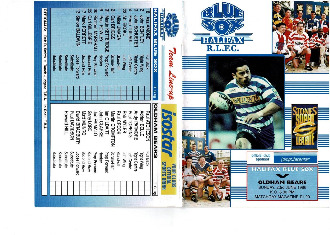 Programme cover: Oldham Bears v Halifax, 23 June 1996