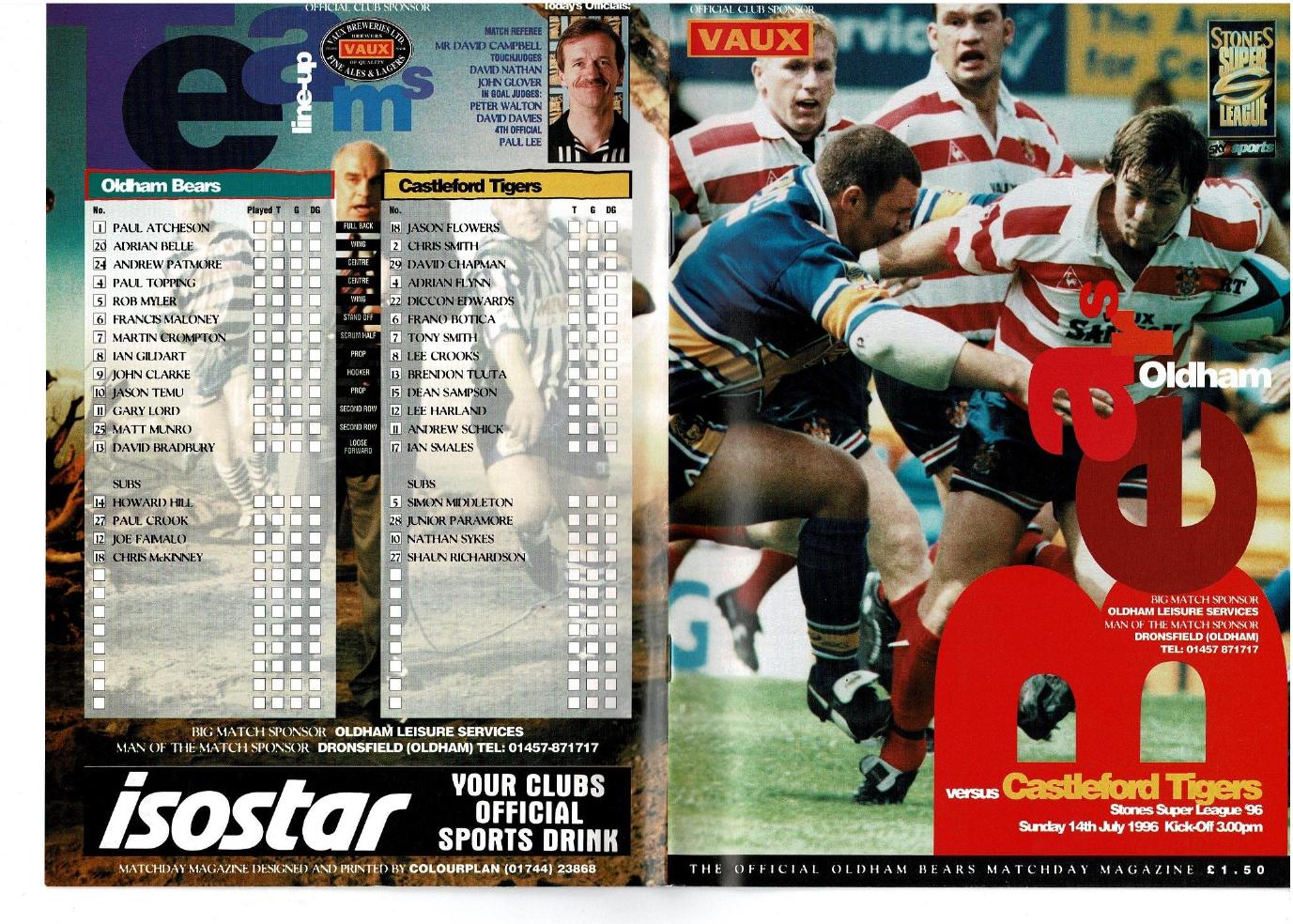 Programme cover: Oldham Bears v Castleford, 14 July 1996