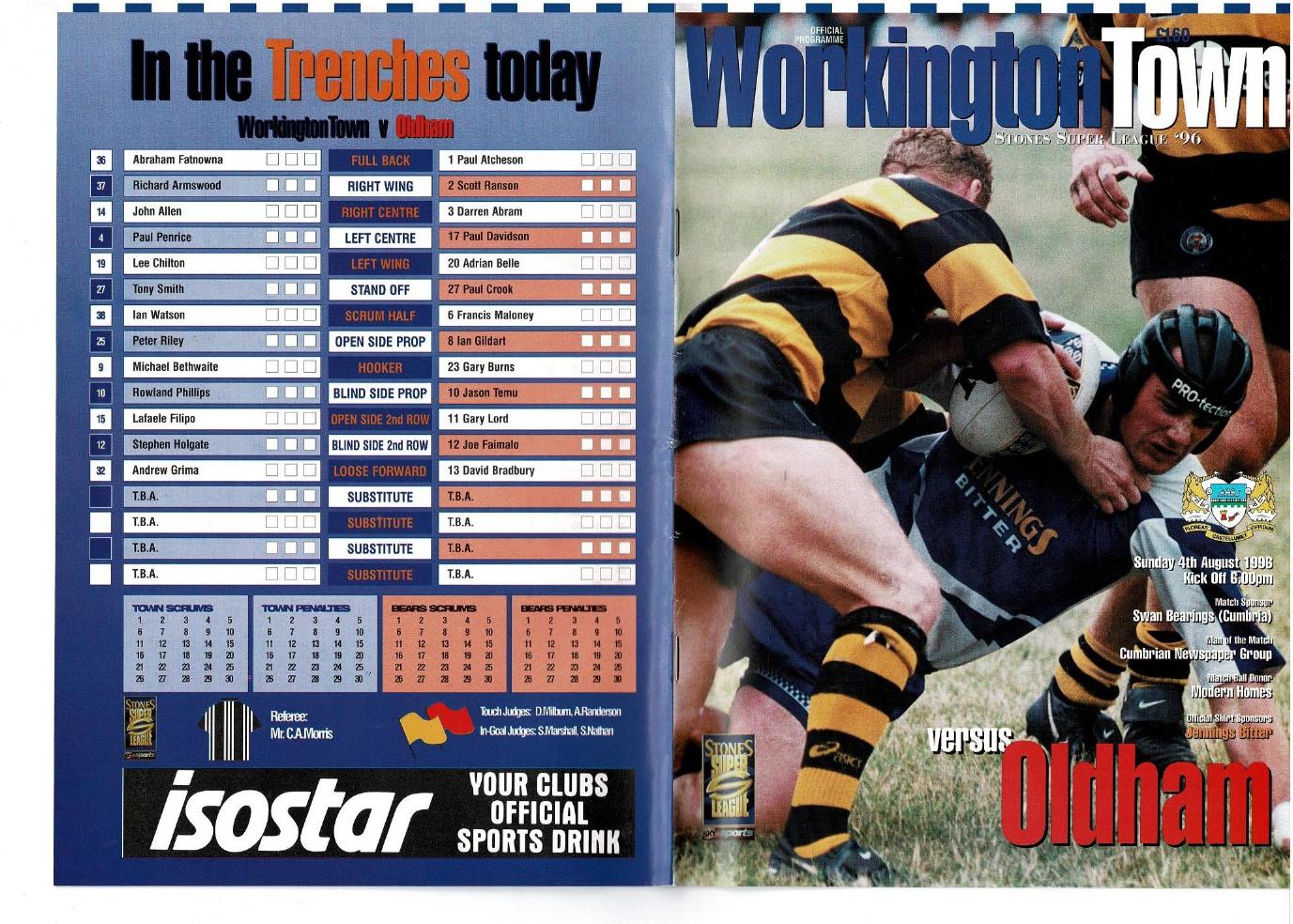 Programme cover: Oldham Bears v Workington Town, 4 August 1996