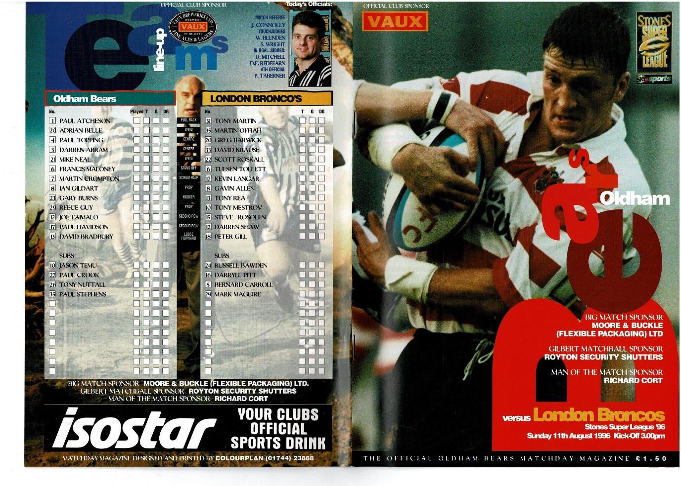 Programme cover: Oldham Bears v London Broncos, 11 August 1996