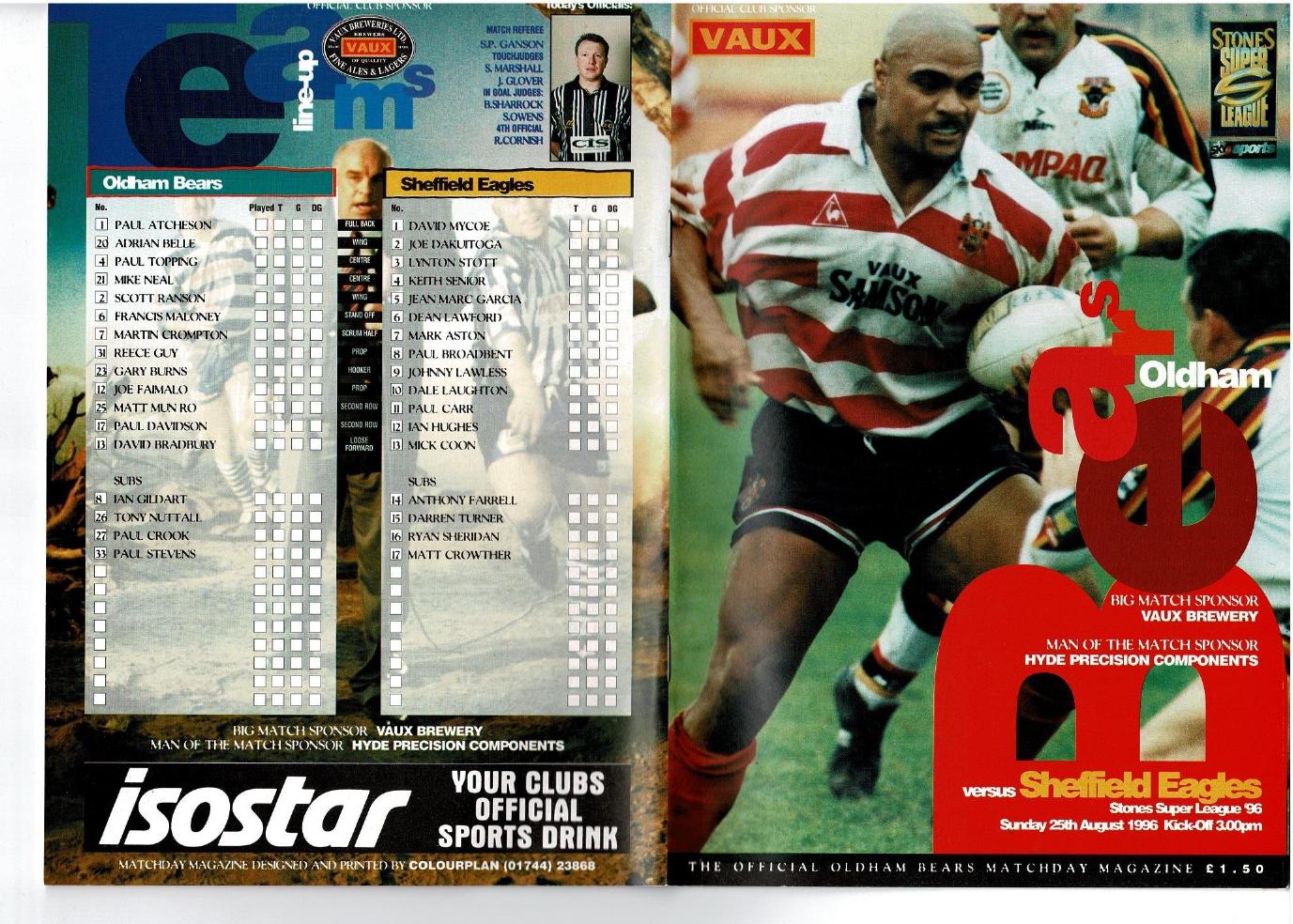 Programme cover: Oldham Bears v Sheffield Eagles, 25 August 1996