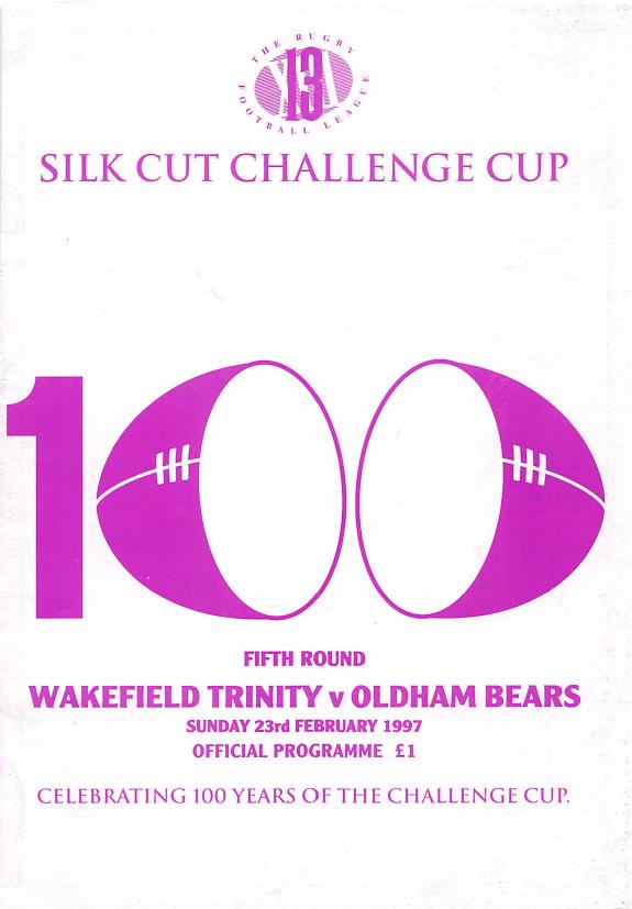 Programme cover: Oldham Bears v Wakefield Trinity, 23 February 1997