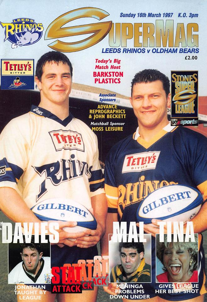 Programme cover: Oldham Bears v Leeds Rhinos, 16 March 1997