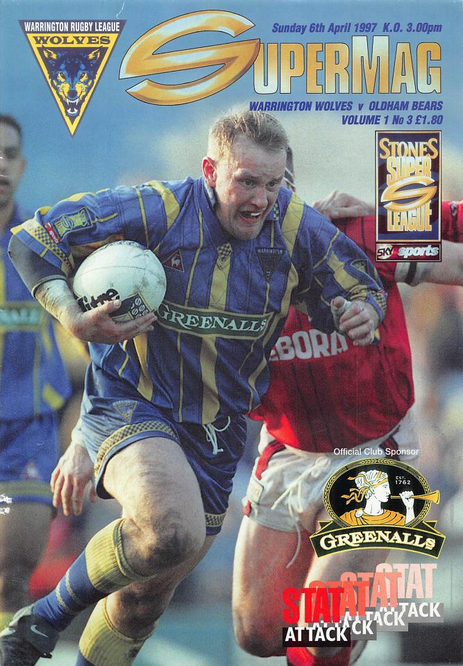 Programme cover: Oldham Bears v Warrington Wolves, 6 April 1997