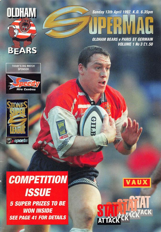 Programme cover: Oldham Bears v Paris St Germain, 13 April 1997