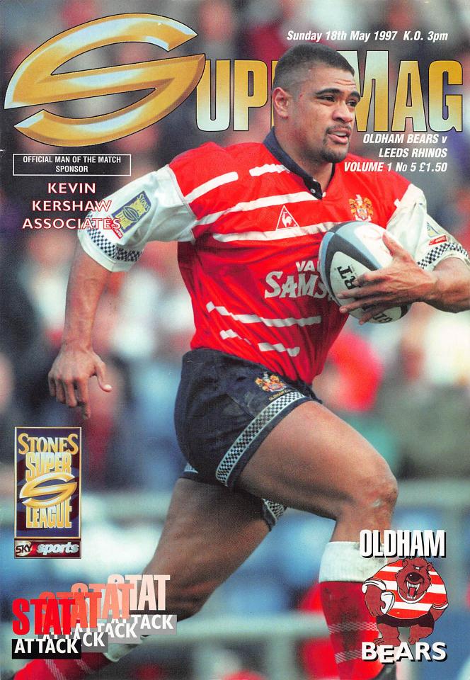 Programme cover: Oldham Bears v Leeds Rhinos, 18 May 1997