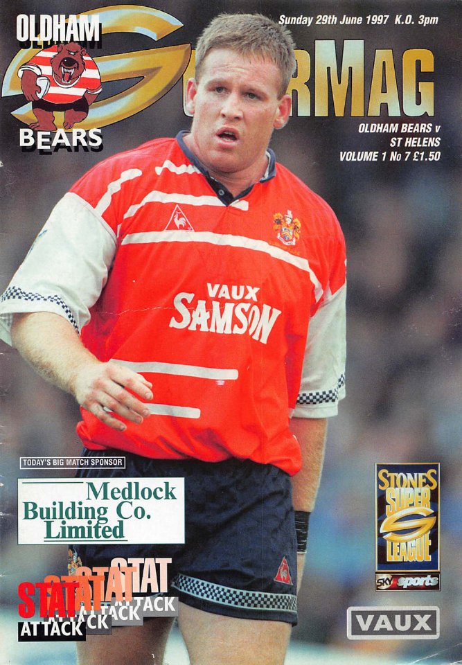 Programme cover: Oldham Bears v St Helens, 29 June 1997