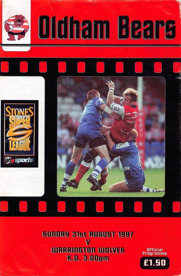 Programme cover: Oldham Bears v Warrington Wolves, 31 August 1997