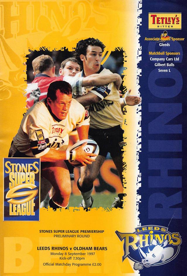 Programme cover: Oldham Bears v Leeds Rhinos, 8 September 1997