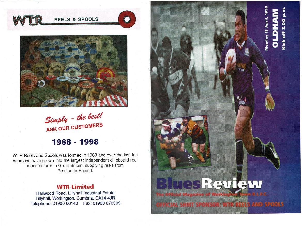 Programme cover: Oldham v Workington Town, 13 April 1998