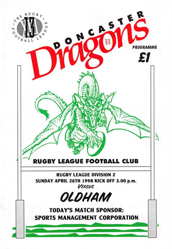 Programme cover: Oldham v Doncaster Dragons, 26 April 1998