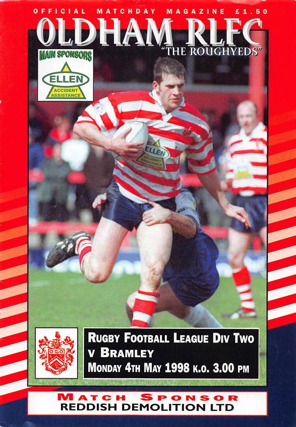 Programme cover: Oldham v Bramley, 4 May 1998