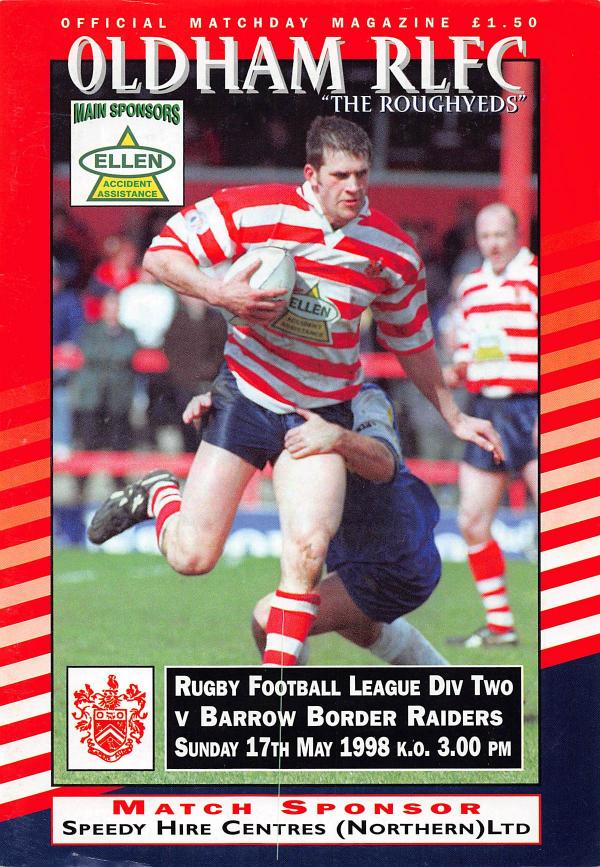 Programme cover: Oldham v Barrow Border Raiders, 17 May 1998